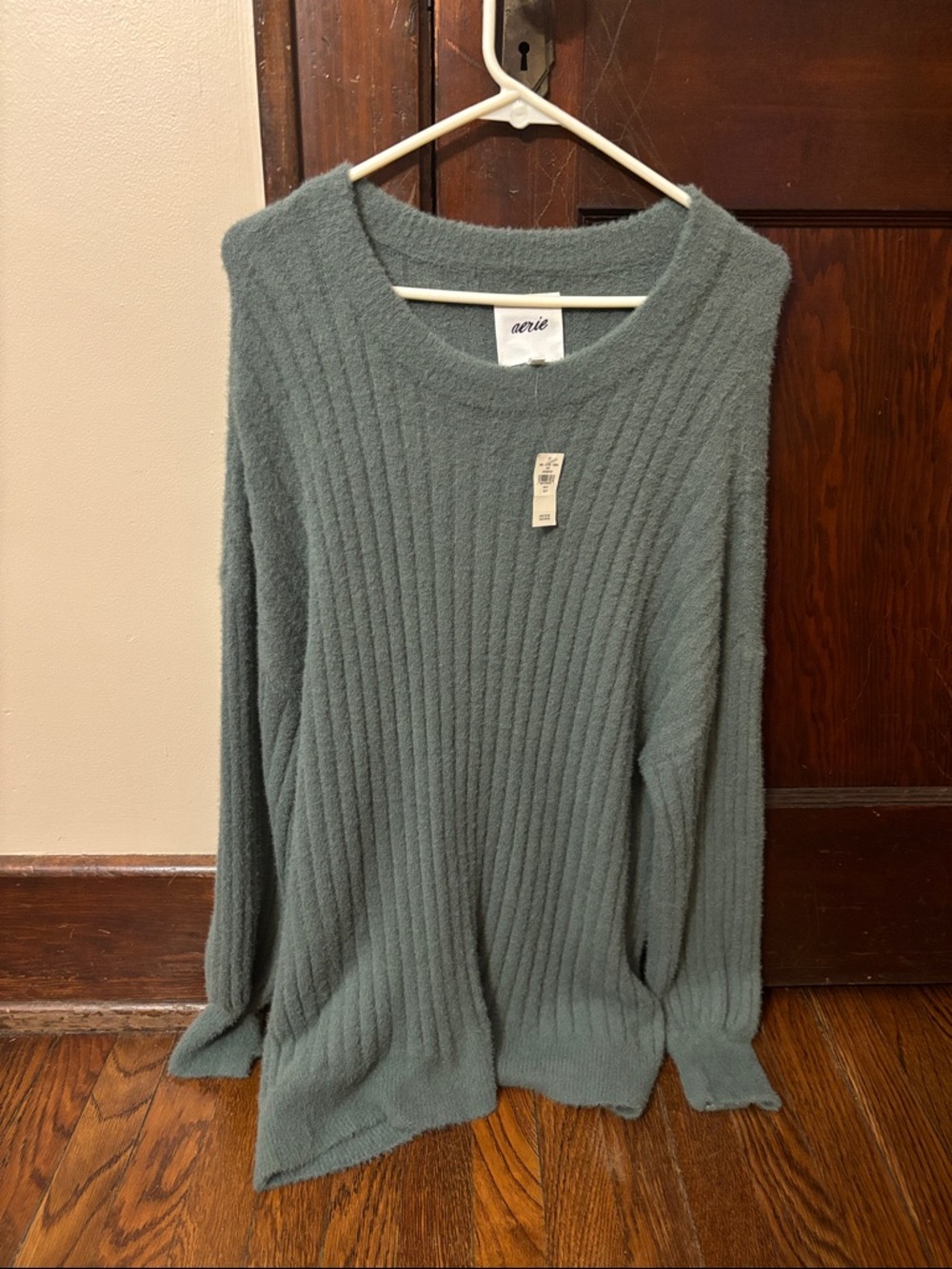 aerie Ribbed Crewneck Sweater in Sage Green